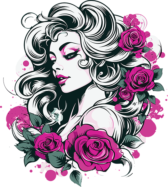 Woman with pink roses