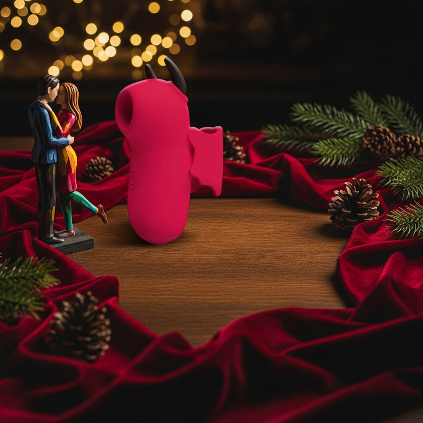 Christmas couple wooden toy figure on desk