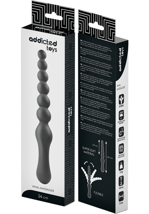 Πρωκτικές μπίλιες από σιλικόνη σε μαύρο χρώμα, μήκους 24 εκ. και μέγιστης διαμέτρου 3,3 εκ.