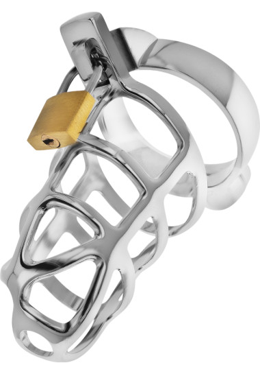Addicted Toys Locked Lock Metal Penis Cage Size Μεταλλικό κλουβί πέους σε ασημί χρώμα