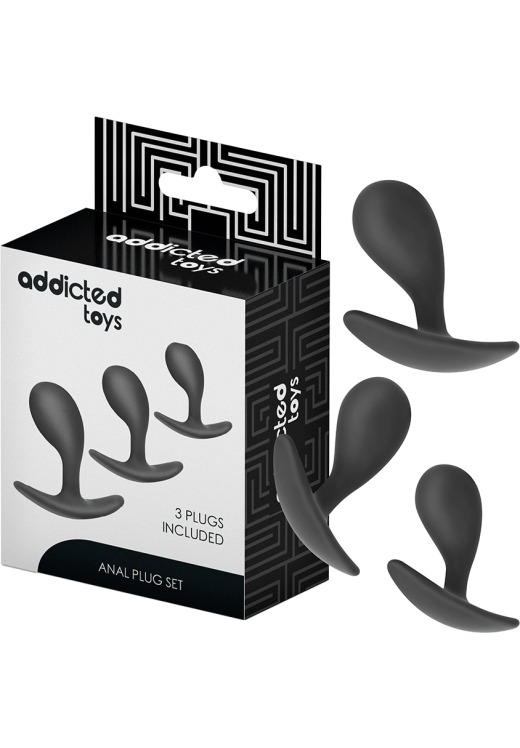 Σετ πρωκτικές σφήνες από σιλικόνη σε μαύρο χρώμα, μήκους 4,6 εκ, και μέγιστης διαμέτρου 2,3 εκ,