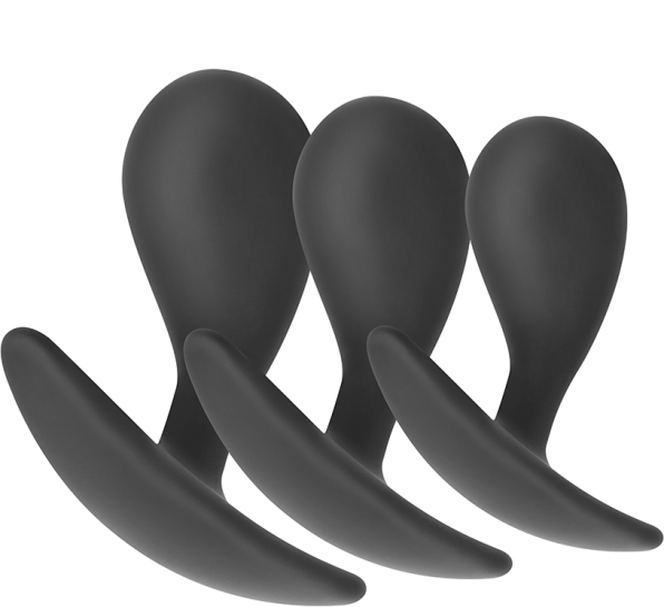 Σετ πρωκτικές σφήνες από σιλικόνη σε μαύρο χρώμα, μήκους 4,6 εκ, και μέγιστης διαμέτρου 2,3 εκ,