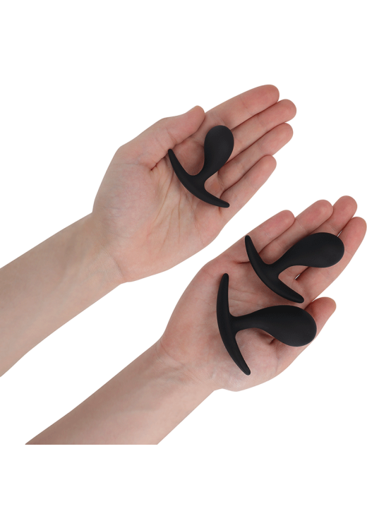 Σετ πρωκτικές σφήνες από σιλικόνη σε μαύρο χρώμα, μήκους 4,6 εκ, και μέγιστης διαμέτρου 2,3 εκ,