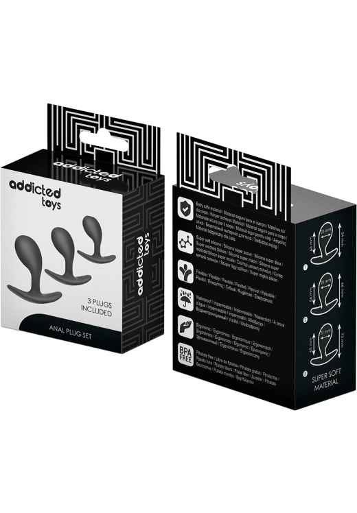 Σετ πρωκτικές σφήνες από σιλικόνη σε μαύρο χρώμα, μήκους 4,6 εκ, και μέγιστης διαμέτρου 2,3 εκ,