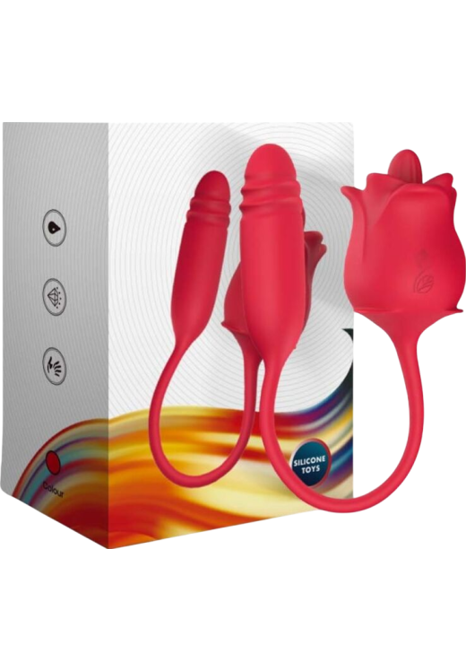 Κλειτοριδικός δονητής από σιλικόνη σε κόκκινο χρώμα, μήκους 38,9 εκ. και μέγιστης διαμέτρου 5,7 εκ.