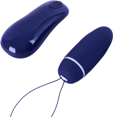 Τηλεχειριζόμενο αυγό από σιλικόνη σε μπλέ χρώμα, μήκους 7,5 εκ. και μέγιστης διαμέτρου 2,5 εκ. με τηλεχειριζόμενο χειρισμό