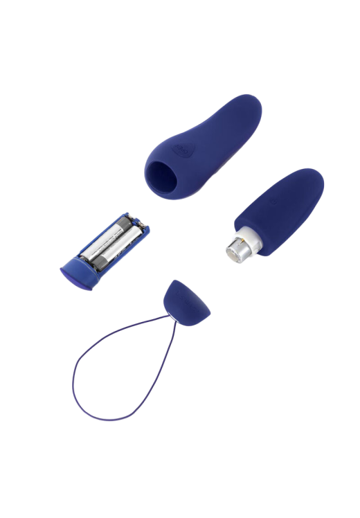 Τηλεχειριζόμενο αυγό από σιλικόνη σε μπλέ χρώμα, μήκους 7,5 εκ. και μέγιστης διαμέτρου 2,5 εκ. με τηλεχειριζόμενο χειρισμό