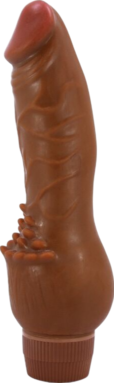 Ρεαλιστικός δονητής από tpr σε καφέ χρώμα, μήκους 19,5 εκ. και μέγιστης διαμέτρου 3,8 εκ.