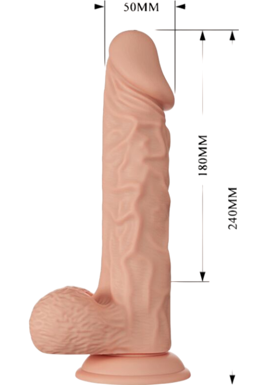 Ρεαλιστικός δονητής από tpr σε φυσικό χρώμα, μήκους 24 εκ. και μέγιστης διαμέτρου 5 εκ. με ενσύρματο κοντρόλ