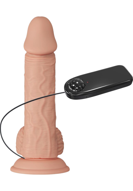 Ρεαλιστικός δονητής από tpr σε φυσικό χρώμα, μήκους 20,6 εκ. και μέγιστης διαμέτρου 4,4 εκ. με ενσύρματο κοντρόλ