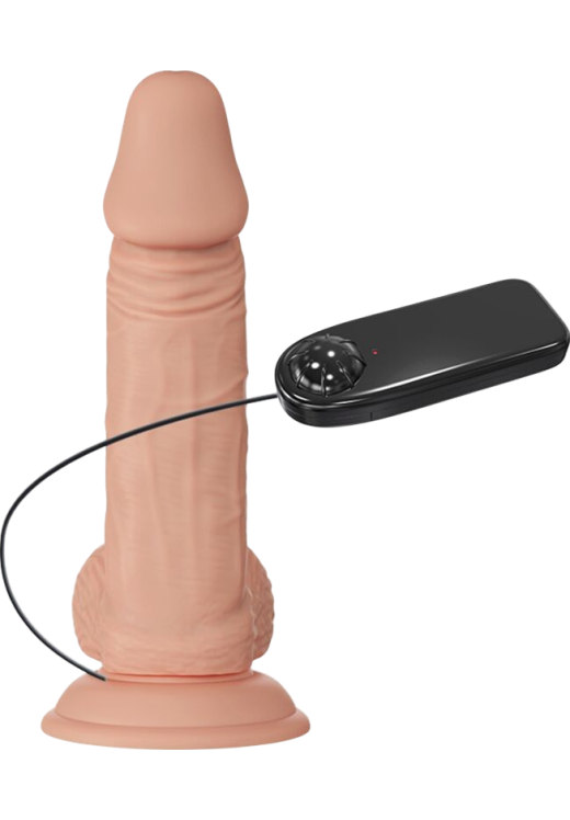 Ρεαλιστικός δονητής από tpr σε φυσικό χρώμα, μήκους 19,4 εκ. και μέγιστης διαμέτρου 4,2 εκ. με ενσύρματο κοντρόλ