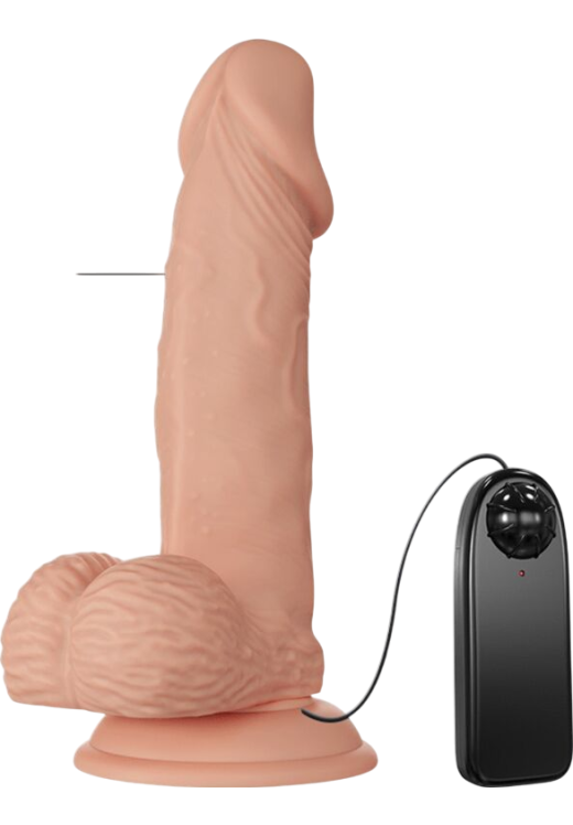 Ρεαλιστικός δονητής από tpr σε φυσικό χρώμα, μήκους 19,4 εκ. και μέγιστης διαμέτρου 4,2 εκ. με ενσύρματο κοντρόλ