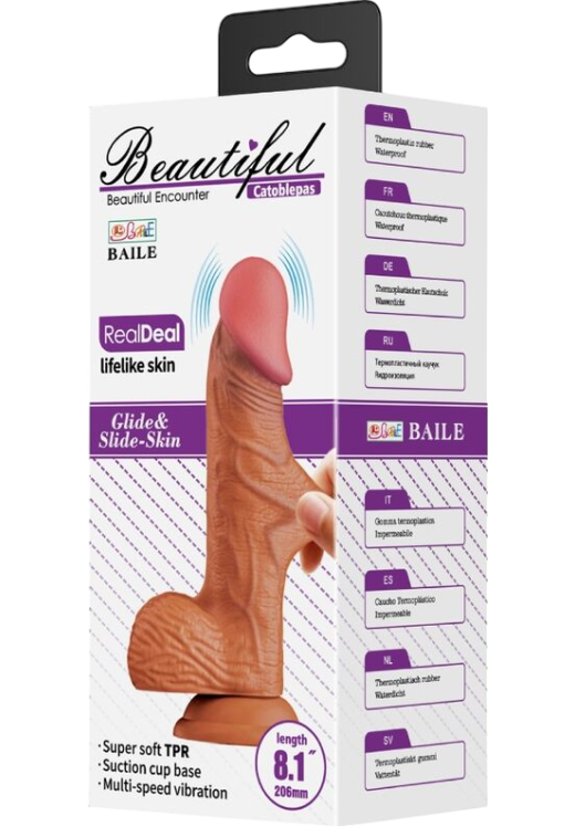 Ρεαλιστικός δονητής από tpr σε φυσικό χρώμα, μήκους 20,6 εκ. και μέγιστης διαμέτρου 4,4 εκ. με ενσύρματο κοντρόλ