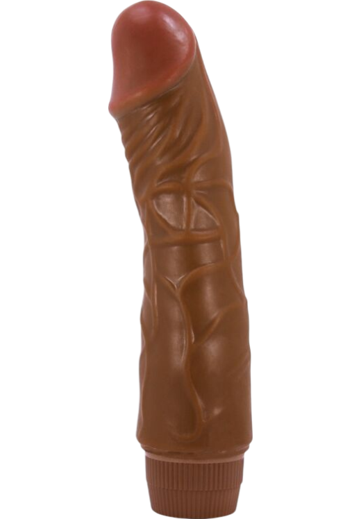 Ρεαλιστικός δονητής από tpr σε καφέ χρώμα, μήκους 19,5 εκ. και μέγιστης διαμέτρου 4 εκ.