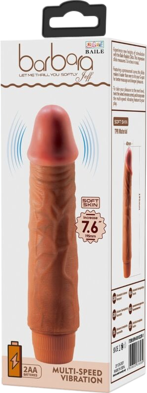 Ρεαλιστικός δονητής από tpr σε καφέ χρώμα, μήκους 19,5 εκ. και μέγιστης διαμέτρου 4 εκ.