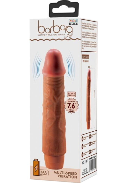 Ρεαλιστικός δονητής από tpr σε καφέ χρώμα, μήκους 19,5 εκ. και μέγιστης διαμέτρου 4 εκ.