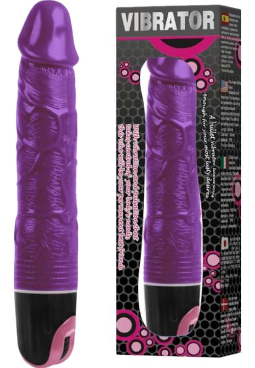 Ρεαλιστικός δονητής από tpr σε μοβ χρώμα, μήκους 24 εκ. και μέγιστης διαμέτρου 3,8 εκ.