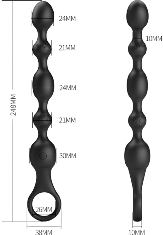 Πρωκτικός δονητής από σιλικόνη σε μαύρο χρώμα, μήκους 24,8 εκ. και μέγιστης διαμέτρου 3,8 εκ.