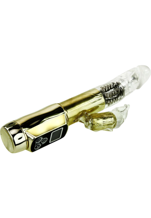 Rabbit δονητής από tpr σε χρυσαφί χρώμα, μήκους 22,5 εκ. και μέγιστης διαμέτρου 3,5 εκ.