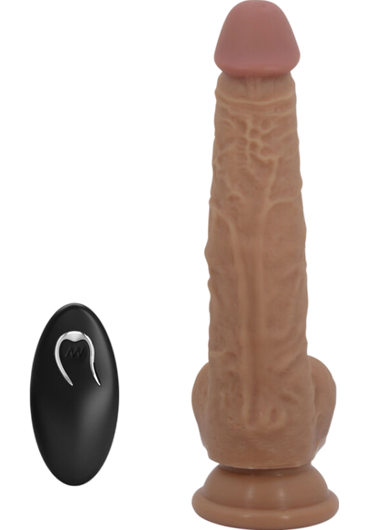 Ρεαλιστικός δονητής από σιλικόνη σε καφέ χρώμα, μήκους 21 εκ. και μέγιστης διαμέτρου 3,4 εκ. με τηλεχειριζόμενο χειρισμό