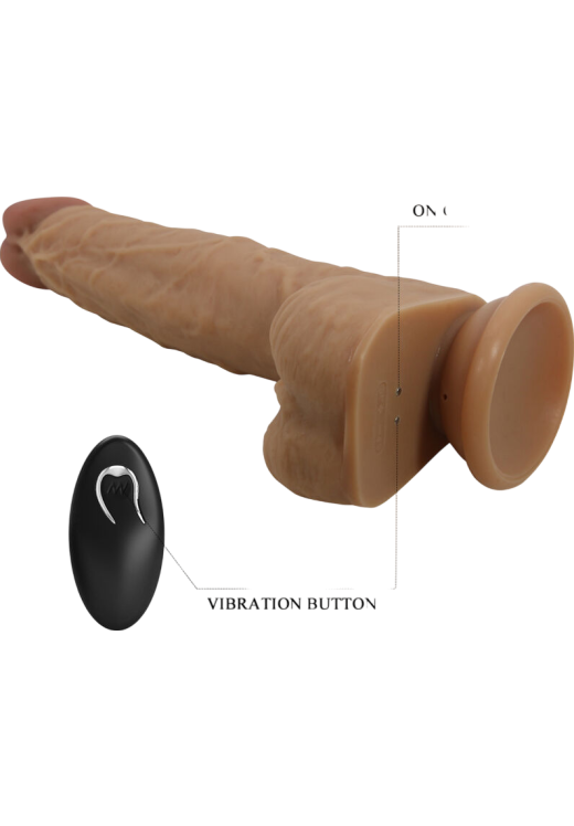 Ρεαλιστικός δονητής από σιλικόνη σε καφέ χρώμα, μήκους 21 εκ. και μέγιστης διαμέτρου 3,4 εκ. με τηλεχειριζόμενο χειρισμό