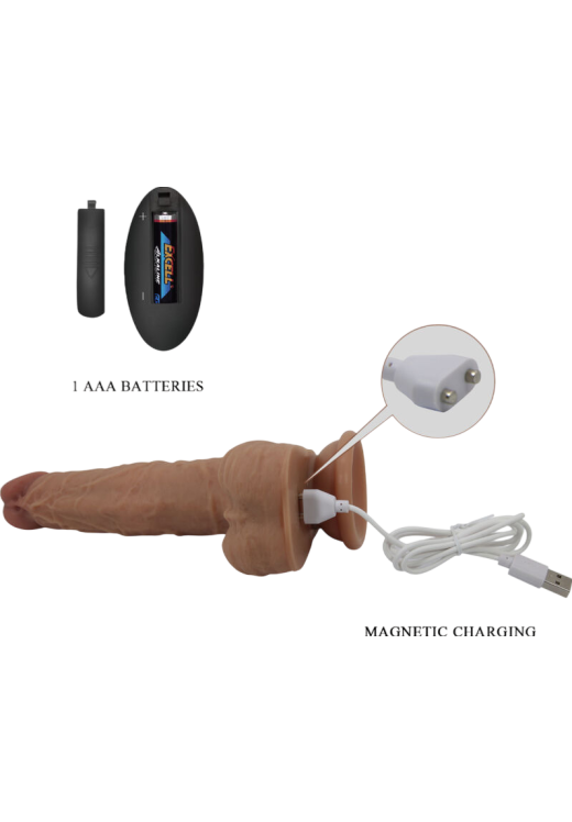 Ρεαλιστικός δονητής από σιλικόνη σε καφέ χρώμα, μήκους 21 εκ. και μέγιστης διαμέτρου 3,4 εκ. με τηλεχειριζόμενο χειρισμό