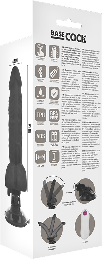 Ρεαλιστικός δονητής από tpe σε μαύρο χρώμα, μήκους 20 εκ. και μέγιστης διαμέτρου 4 εκ. με ενσύρματο κοντρόλ