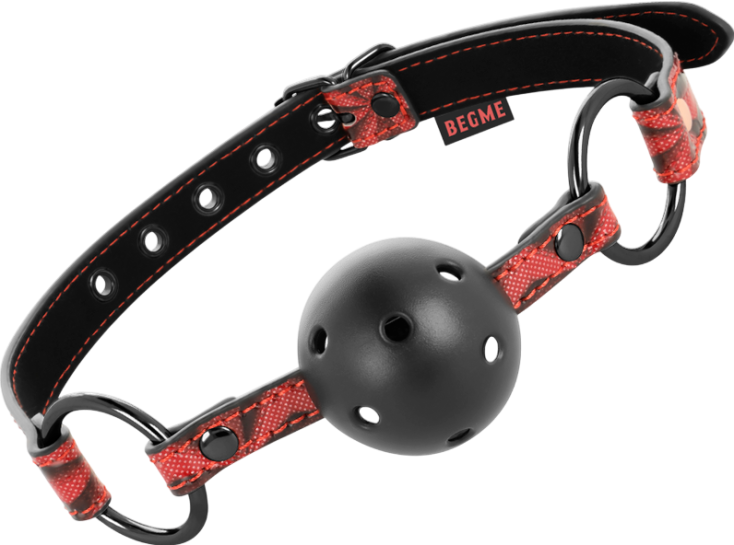 Φίμωτρο από δερματίνη σε μαύρο - κόκκινο χρώμα