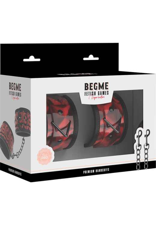 Χειροπέδες από δερματίνη σε μαύρο - κόκκινο χρώμα