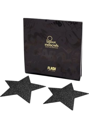 Bijoux Pezoneras Flash Star Καλύμματα θηλών από σιλικόνη σε μαύρο χρώμα