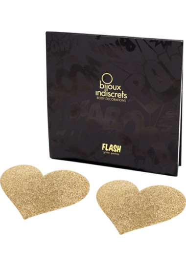 Bijoux Indiscrets Flash Heart Καλύμματα θηλών από σιλικόνη σε χρυσαφί χρώμα