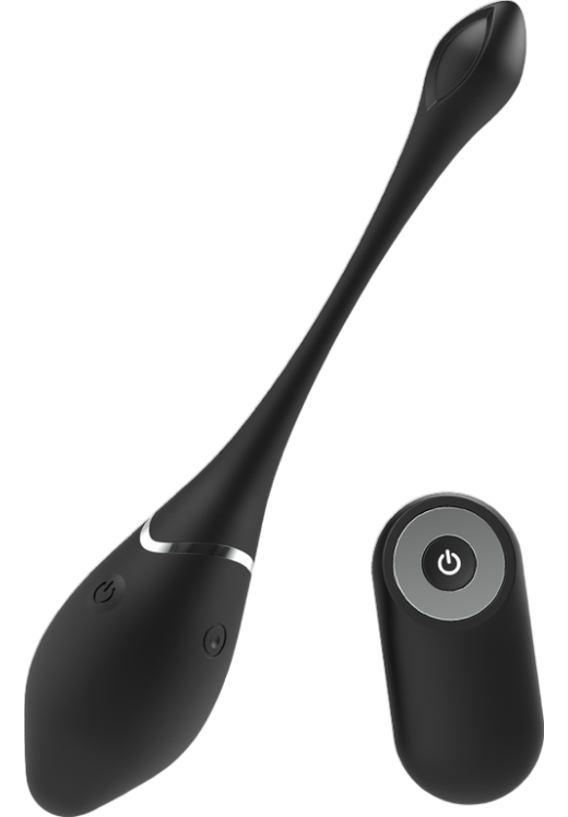 Τηλεχειριζόμενο αυγό από σιλικόνη σε μαύρο χρώμα, μήκους 17 εκ. και μέγιστης διαμέτρου 3,4 εκ. με τηλεχειριζόμενο χειρισμό