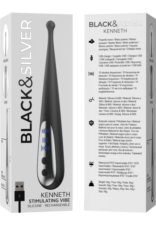 Layon δονητής από σιλικόνη σε μαύρο χρώμα, μήκους 19 εκ.