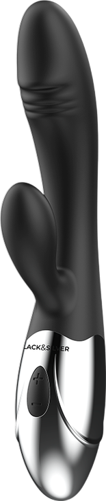 Rabbit δονητής από σιλικόνη σε μαύρο χρώμα, μήκους 20 εκ. και μέγιστης διαμέτρου 3,2 εκ.