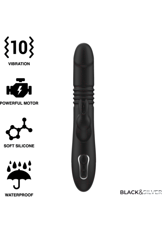 Rabbit δονητής από σιλικόνη σε μαύρο χρώμα, μήκους 24,5 εκ. και μέγιστης διαμέτρου 3,5 εκ.