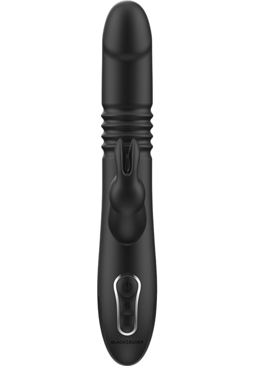 Rabbit δονητής από σιλικόνη σε μαύρο χρώμα, μήκους 24,5 εκ. και μέγιστης διαμέτρου 3,5 εκ.