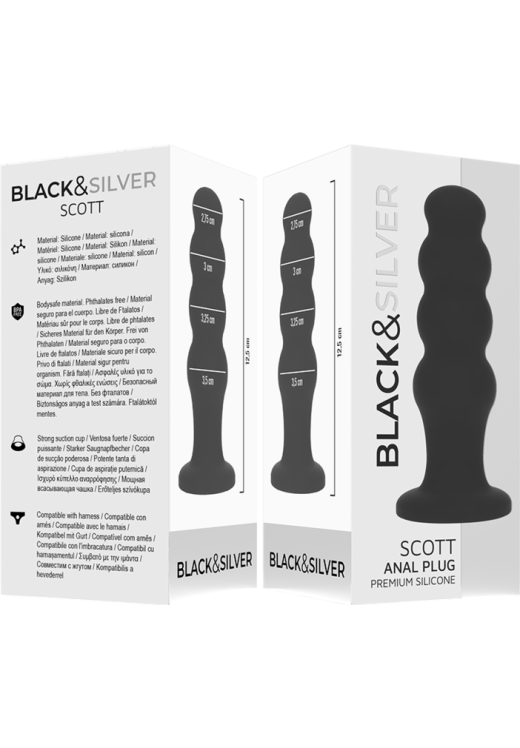 Πρωκτική σφήνα από σιλικόνη σε μαύρο χρώμα, μήκους 12,5 εκ. και μέγιστης διαμέτρου 3,5 εκ.