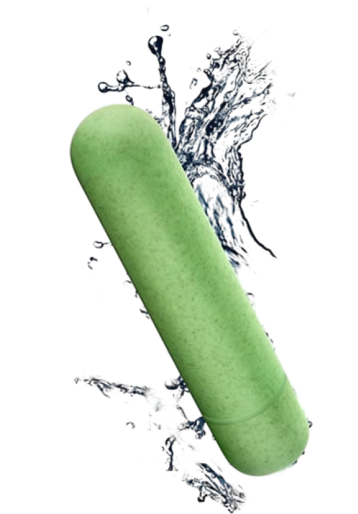 Μίνι δονητής από pla σε πράσινο χρώμα, μήκους 8,8 εκ. και μέγιστης διαμέτρου 1,9 εκ.