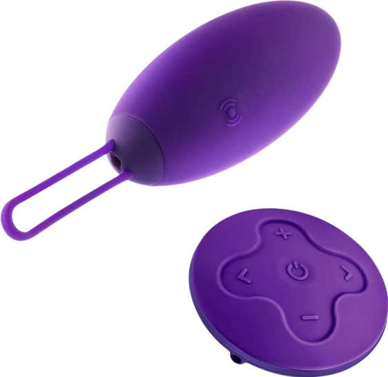 Τηλεχειριζόμενο αυγό από σιλικόνη σε μοβ χρώμα, μήκους 11,5 εκ. και μέγιστης διαμέτρου 3,3 εκ. με τηλεχειριζόμενο χειρισμό