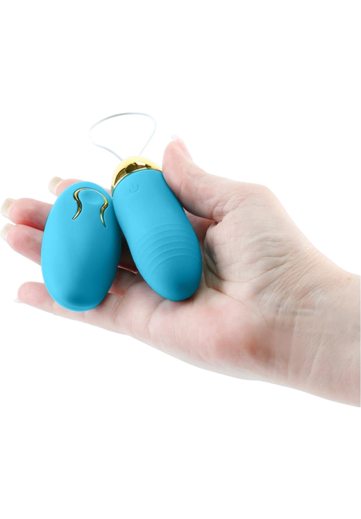 Τηλεχειριζόμενο αυγό από σιλικόνη σε μπλέ χρώμα, μήκους 8,4 εκ. και μέγιστης διαμέτρου 3 εκ.