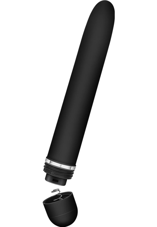 Κλασσικός δονητής από abs σε μαύρο χρώμα, μήκους 17,7 εκ. και μέγιστης διαμέτρου 3,1 εκ.