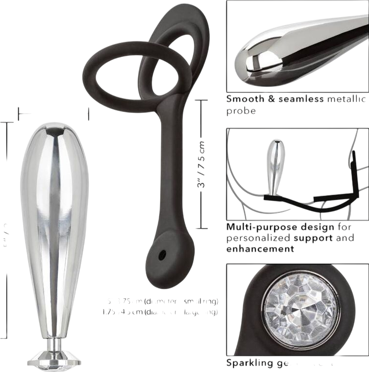 Μεταλλική πρωκτική σφήνα σε ασημί χρώμα, μήκους 9 εκ. και μέγιστης διαμέτρου 2,5 εκ.