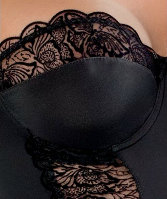 Chemise εσώρουχο με ραντάκια από απαλό ύφασμα σε μαύρο χρώμα