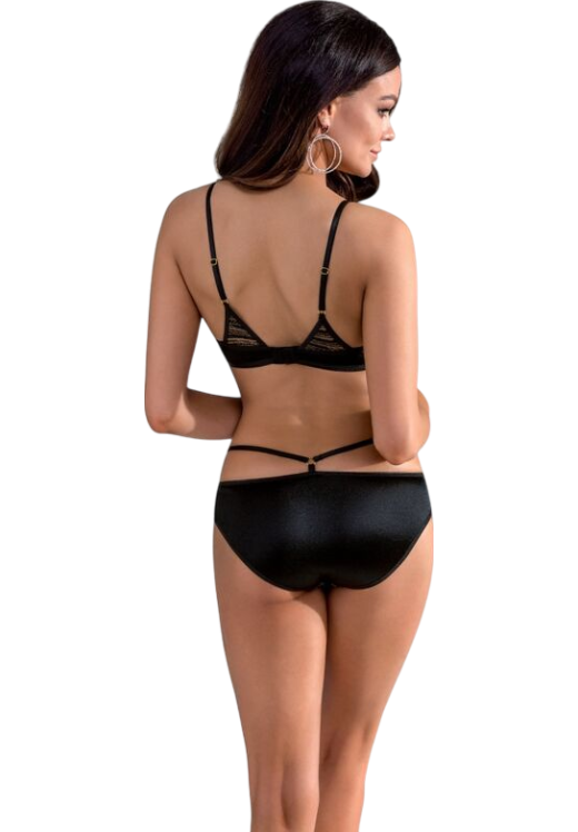 Σετ εσωρούχων με ραντάκια από απαλό ύφασμα σε μαύρο χρώμα