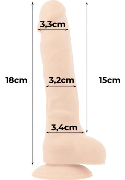 Ομοίωμα πέους από σιλικόνη σε φυσικό χρώμα, μήκους 18 εκ. και μέγιστης διαμέτρου 3,4 εκ.