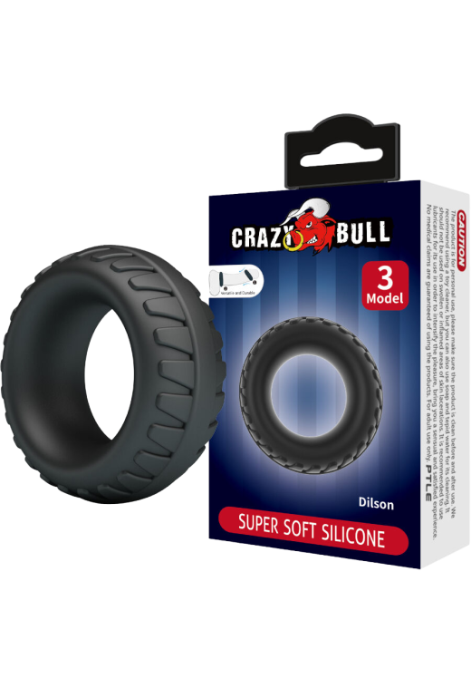 Δαχτυλίδι πέους από σιλικόνη σε μαύρο χρώμα, μήκους 5 εκ. και μέγιστης διαμέτρου 2,7 εκ. (πολύ ελαστικό)