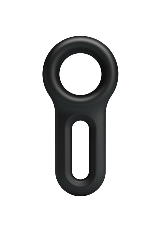 Διπλό δαχτυλίδι πέους από σιλικόνη σε μαύρο χρώμα, μήκους 9,5 εκ. και μέγιστης διαμέτρου 3,5 εκ. (πολύ ελαστικό)