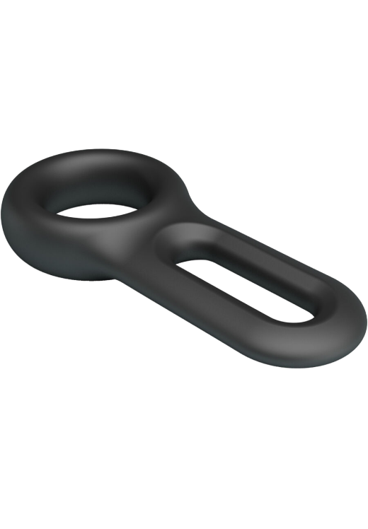 Διπλό δαχτυλίδι πέους από σιλικόνη σε μαύρο χρώμα, μήκους 9,5 εκ. και μέγιστης διαμέτρου 3,5 εκ. (πολύ ελαστικό)