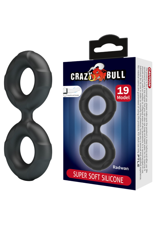 Διπλό δαχτυλίδι πέους από σιλικόνη σε μαύρο χρώμα, μήκους 10 εκ. και μέγιστης διαμέτρου 2,1 εκ. (πολύ ελαστικό)