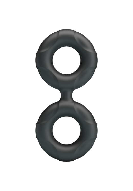Διπλό δαχτυλίδι πέους από σιλικόνη σε μαύρο χρώμα, μήκους 10 εκ. και μέγιστης διαμέτρου 2,1 εκ. (πολύ ελαστικό)